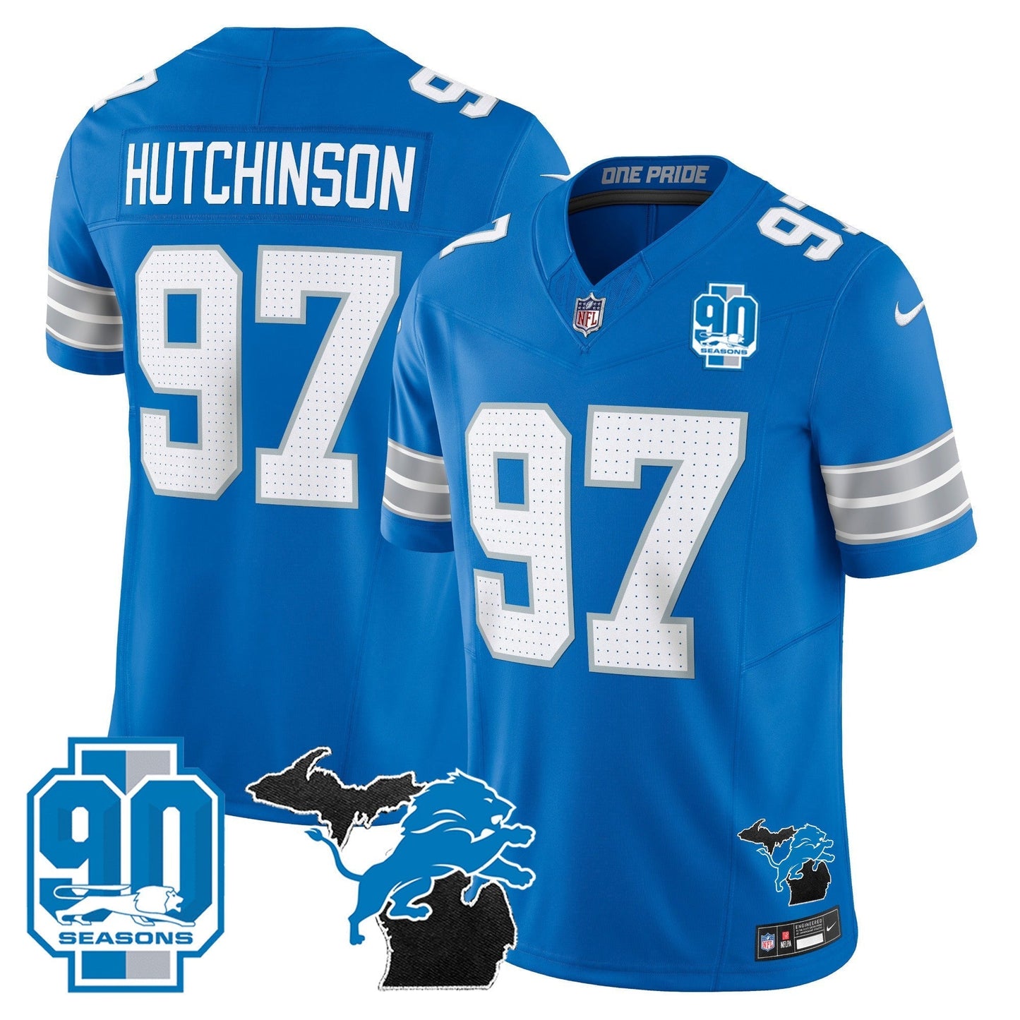 DET 2025 Michigan & 90th Year Patch Vapor Jersey - All Stitched