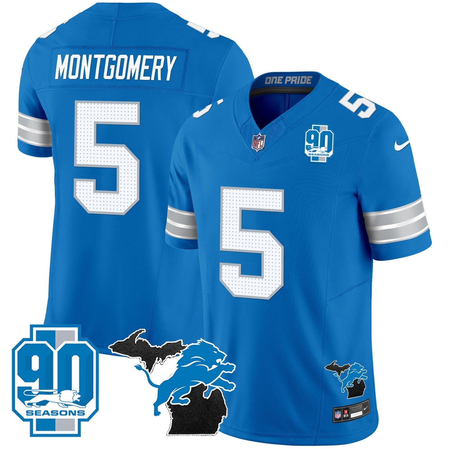 DET 2025 Michigan & 90th Year Patch Vapor Jersey - All Stitched