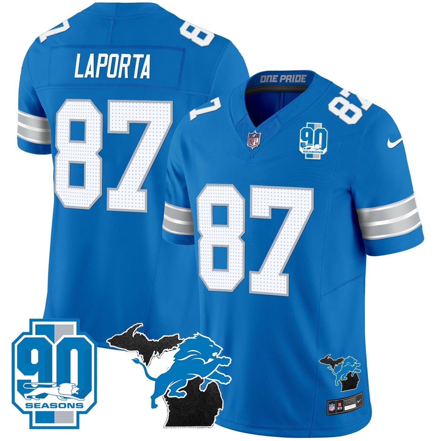 DET 2025 Michigan & 90th Year Patch Vapor Jersey - All Stitched