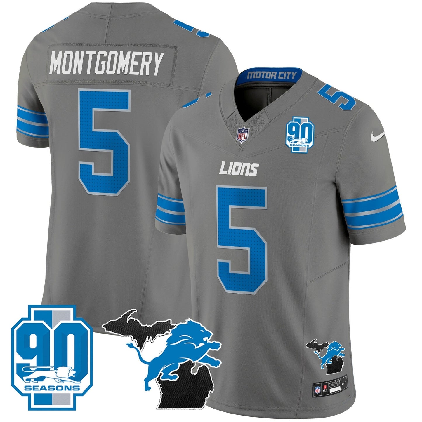DET 2025 Michigan & 90th Year Patch Vapor Jersey - All Stitched