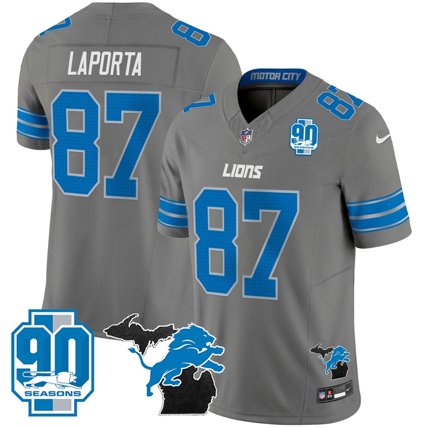 DET 2025 Michigan & 90th Year Patch Vapor Jersey - All Stitched