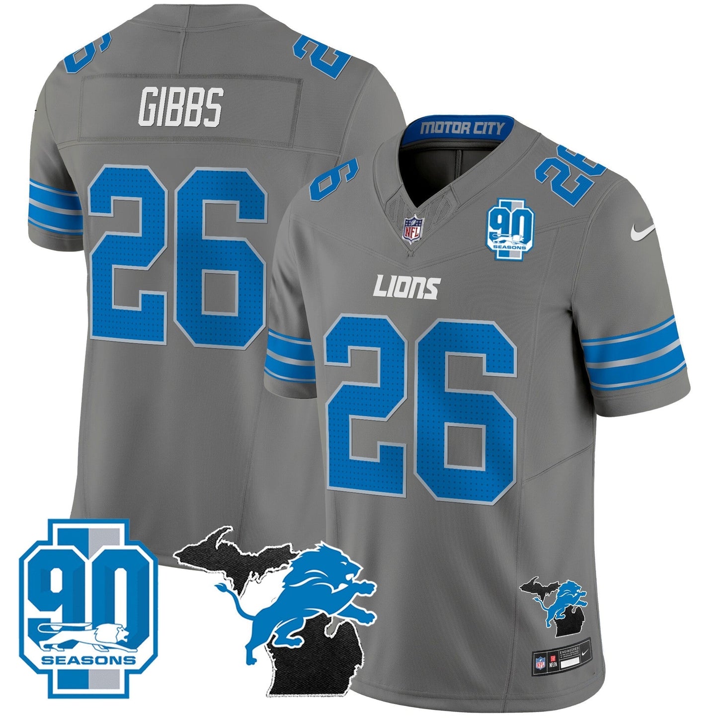 DET 2025 Michigan & 90th Year Patch Vapor Jersey - All Stitched