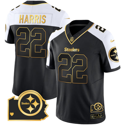 Men's Steelers Home Patch Gold Vapor Jersey - All Stitched