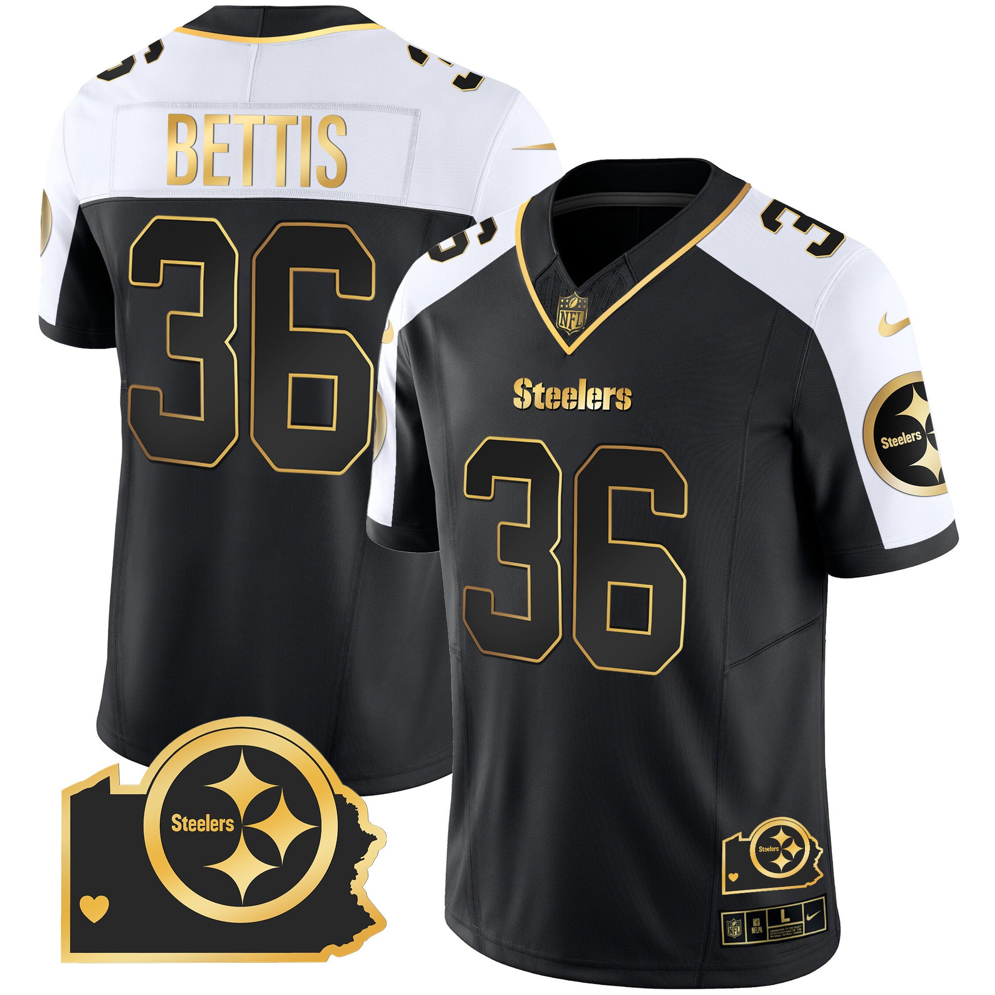 Men's Steelers Home Patch Gold Vapor Jersey - All Stitched
