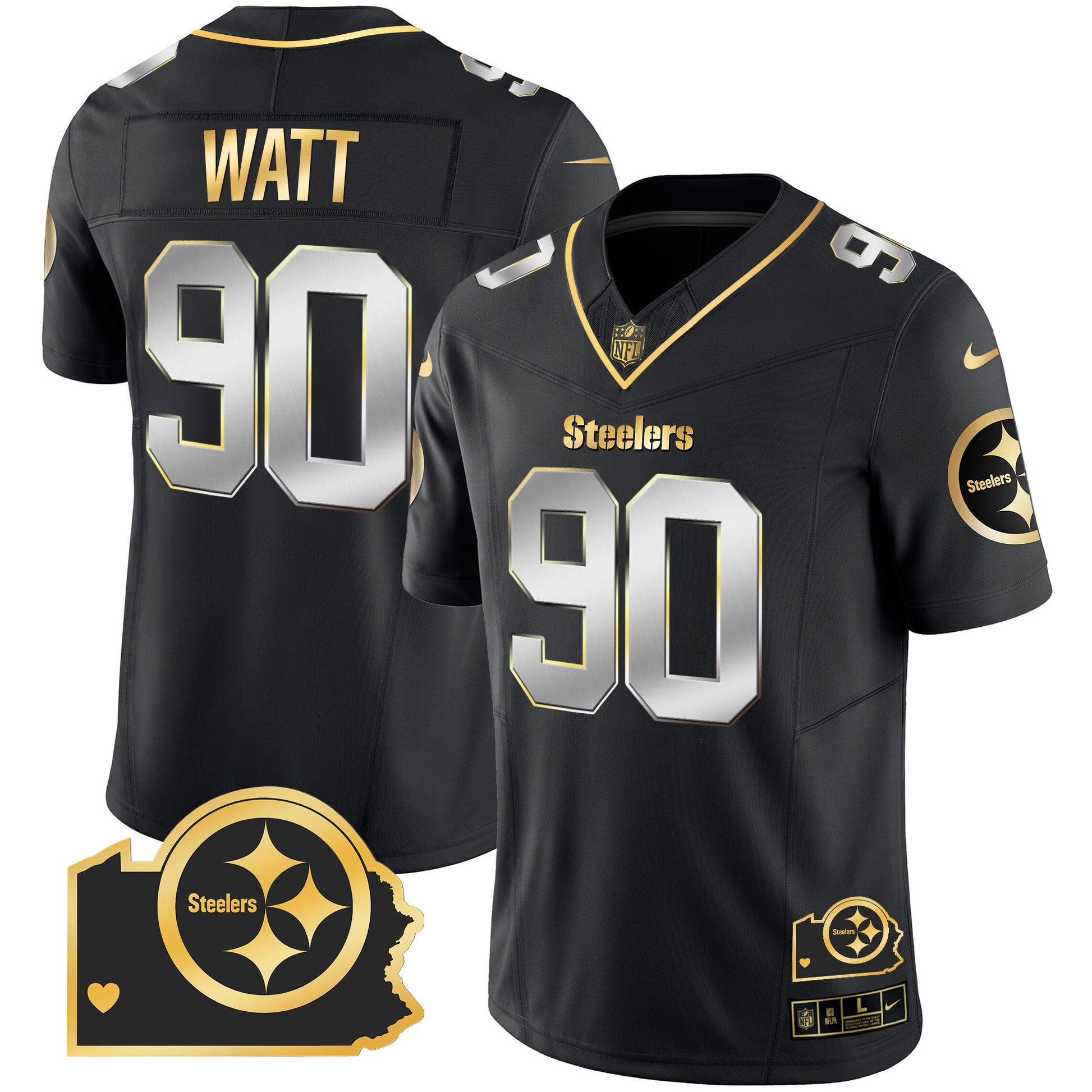 Men's Steelers Home Patch Gold Vapor Jersey - All Stitched