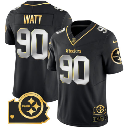 Men's Steelers Home Patch Gold Vapor Jersey - All Stitched