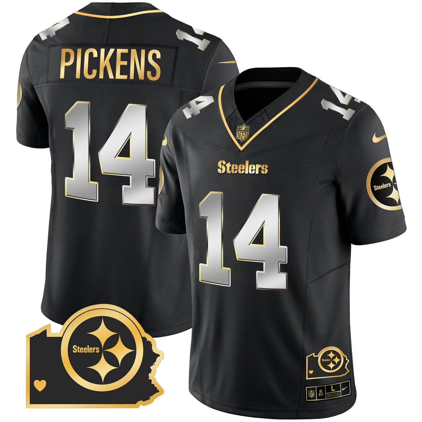 Men's Steelers Home Patch Gold Vapor Jersey - All Stitched