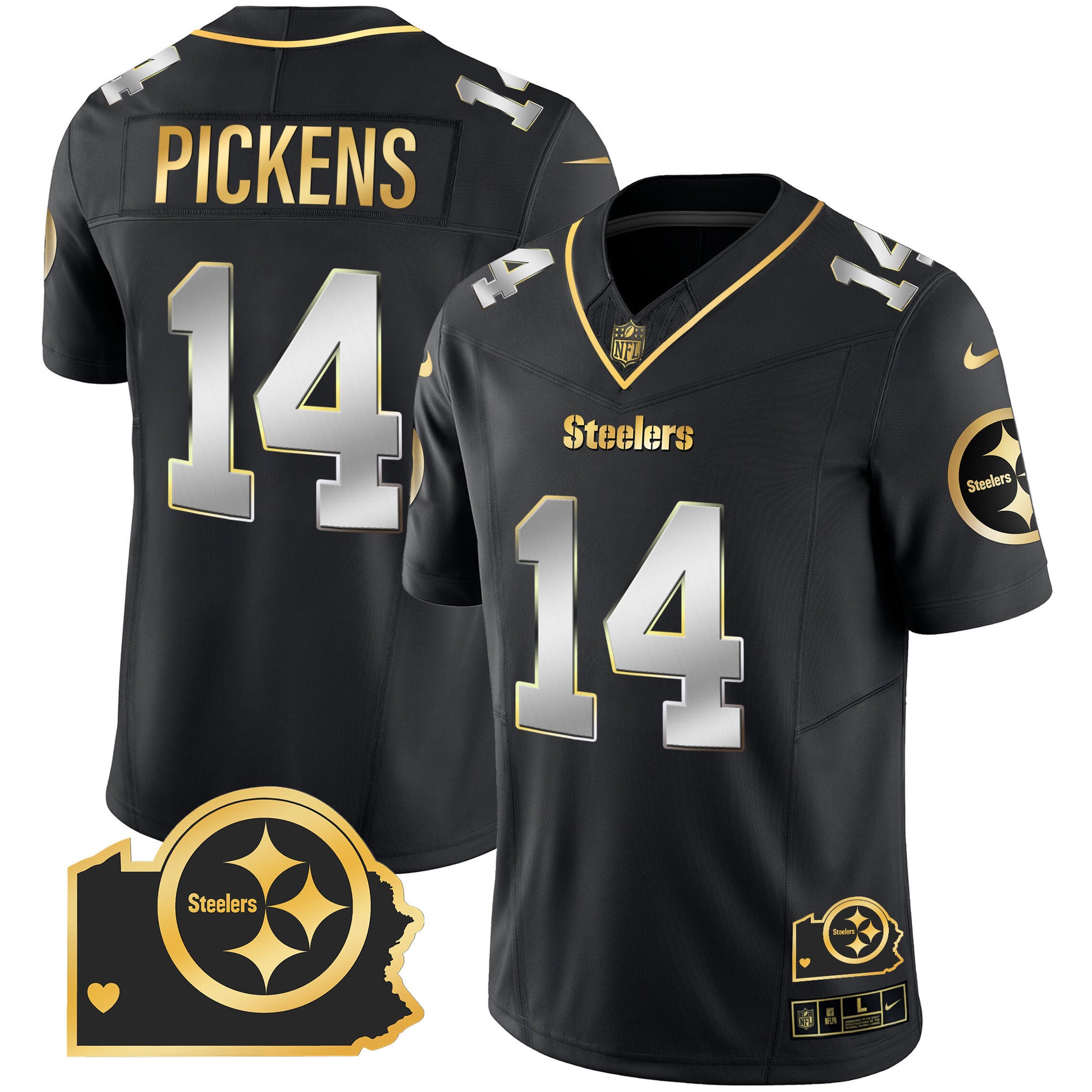 Men's Steelers Home Patch Gold Vapor Jersey - All Stitched