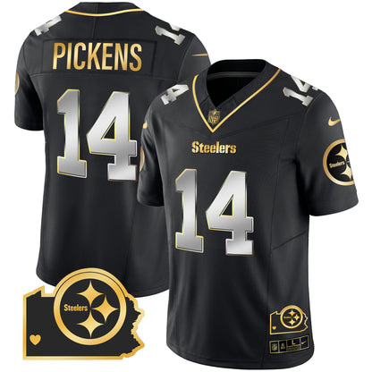 Men's Steelers Home Patch Gold Vapor Jersey - All Stitched
