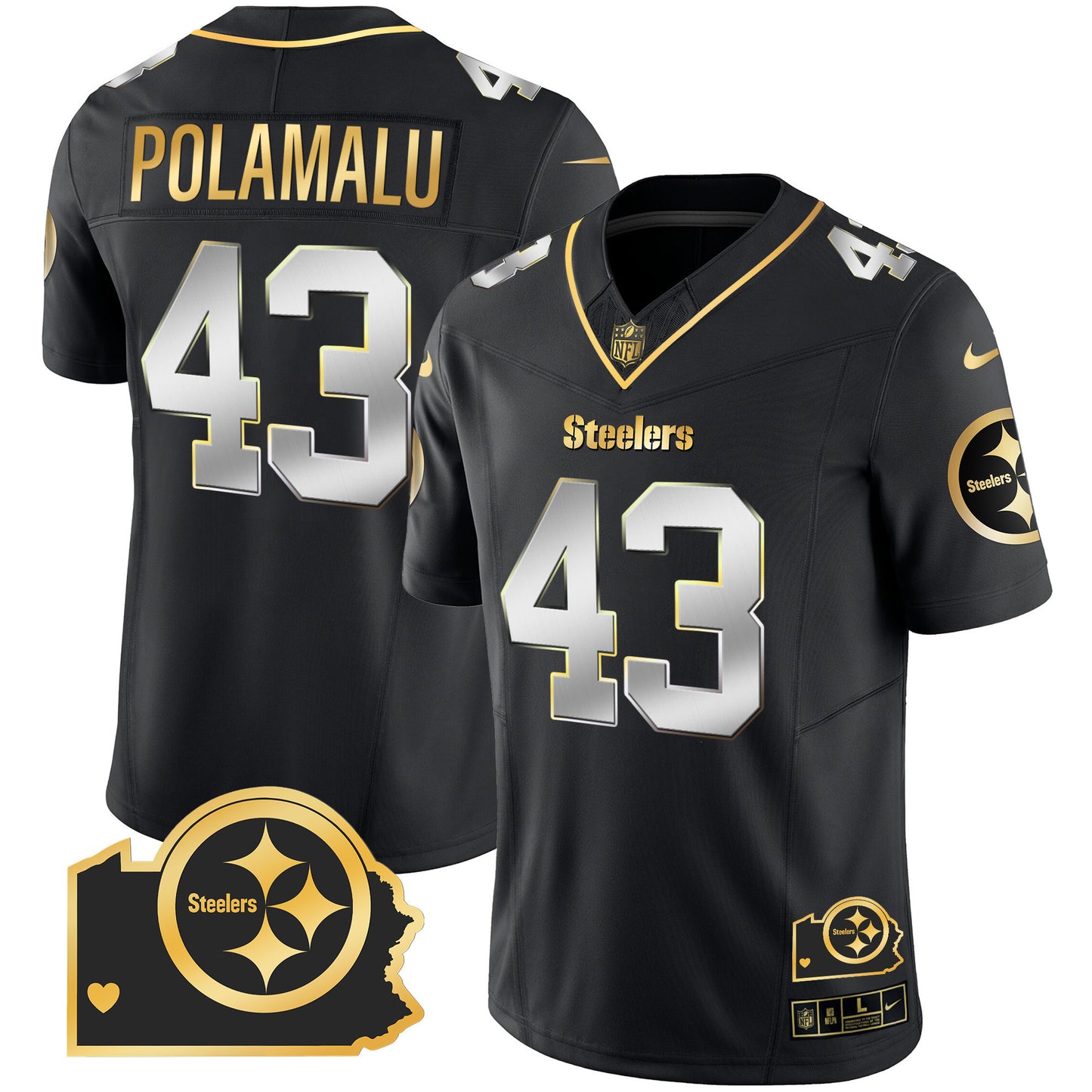Men's Steelers Home Patch Gold Vapor Jersey - All Stitched