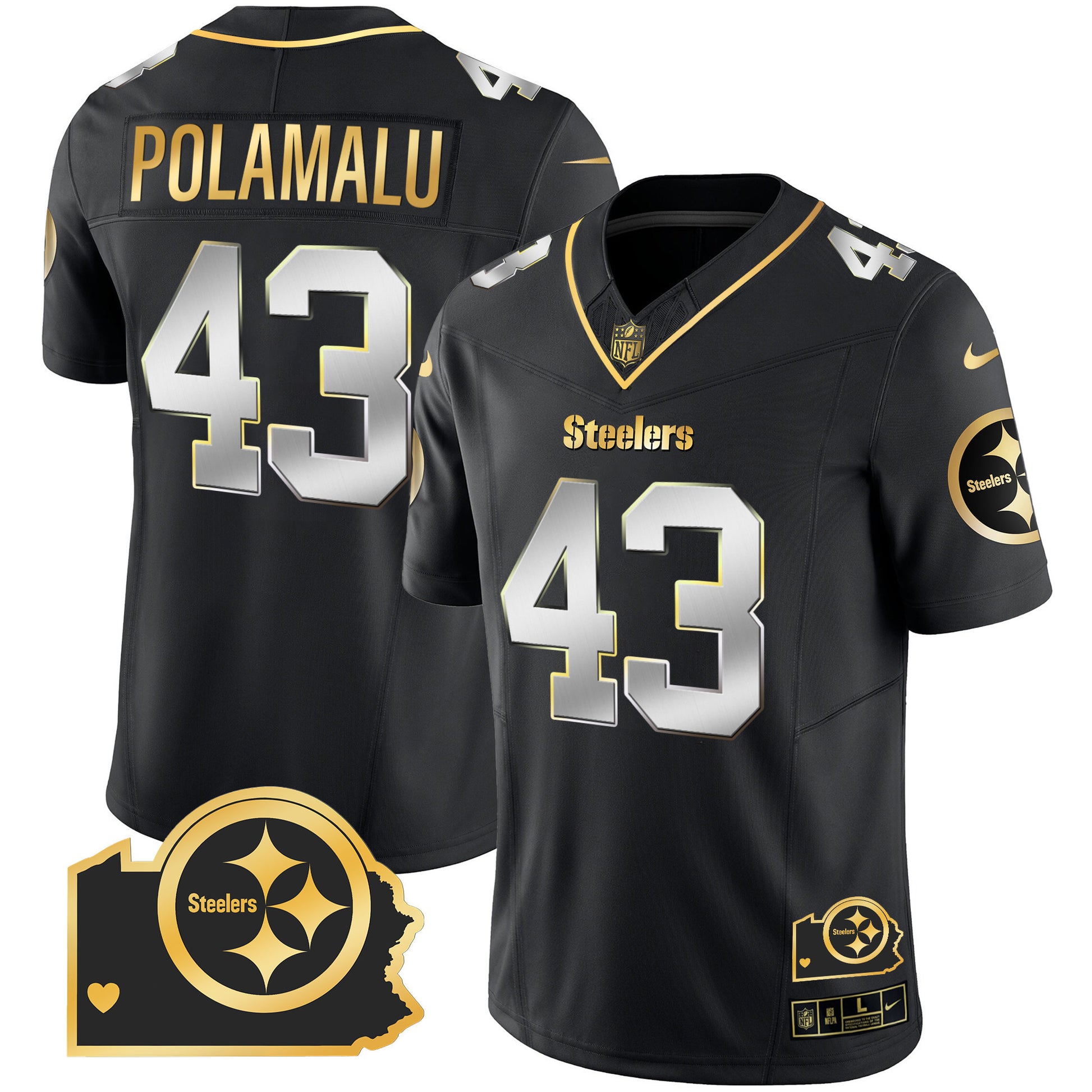 Men's Steelers Home Patch Gold Vapor Jersey - All Stitched