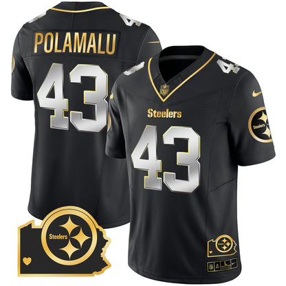 Men's Steelers Home Patch Gold Vapor Jersey - All Stitched