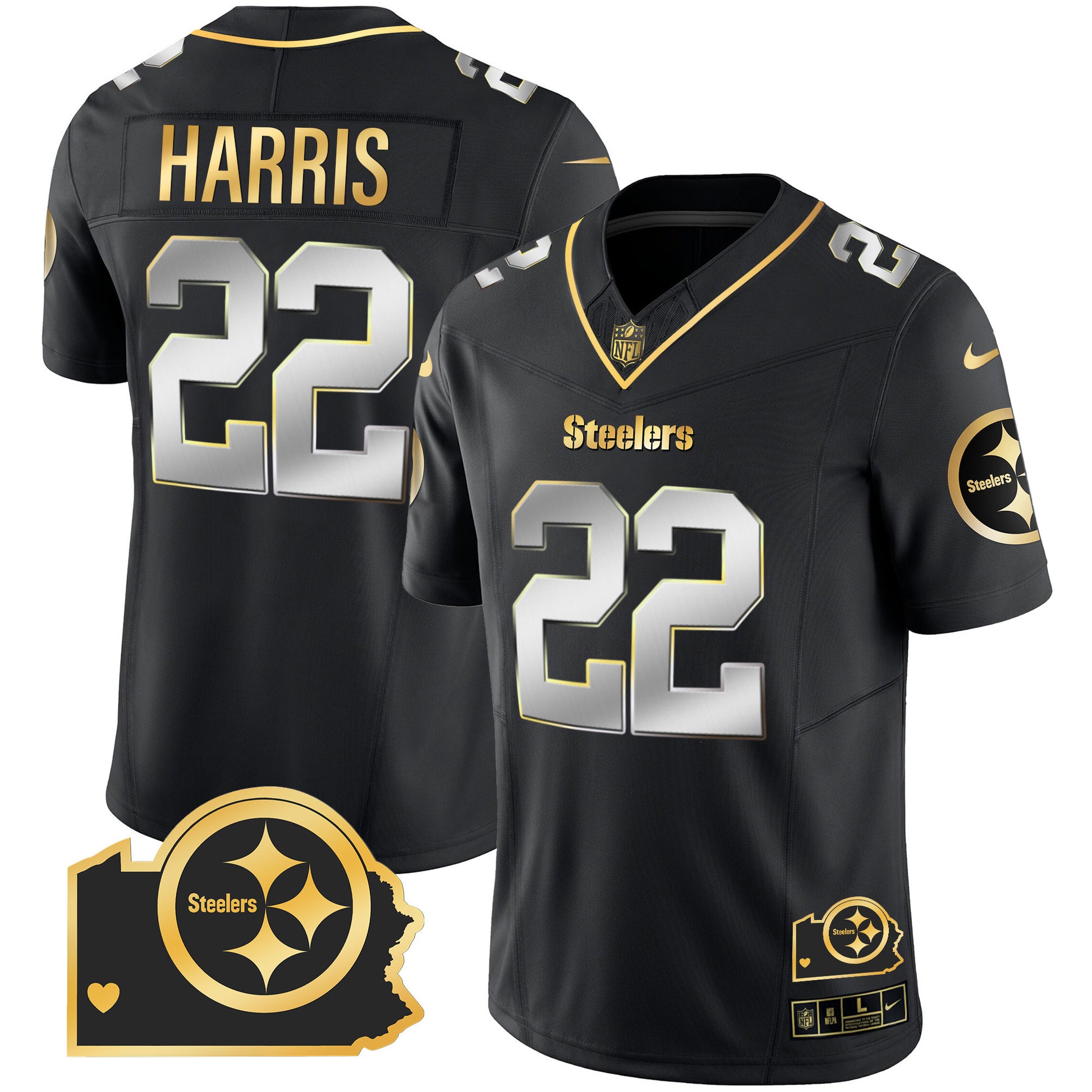 Men's Steelers Home Patch Gold Vapor Jersey - All Stitched