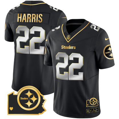 Men's Steelers Home Patch Gold Vapor Jersey - All Stitched
