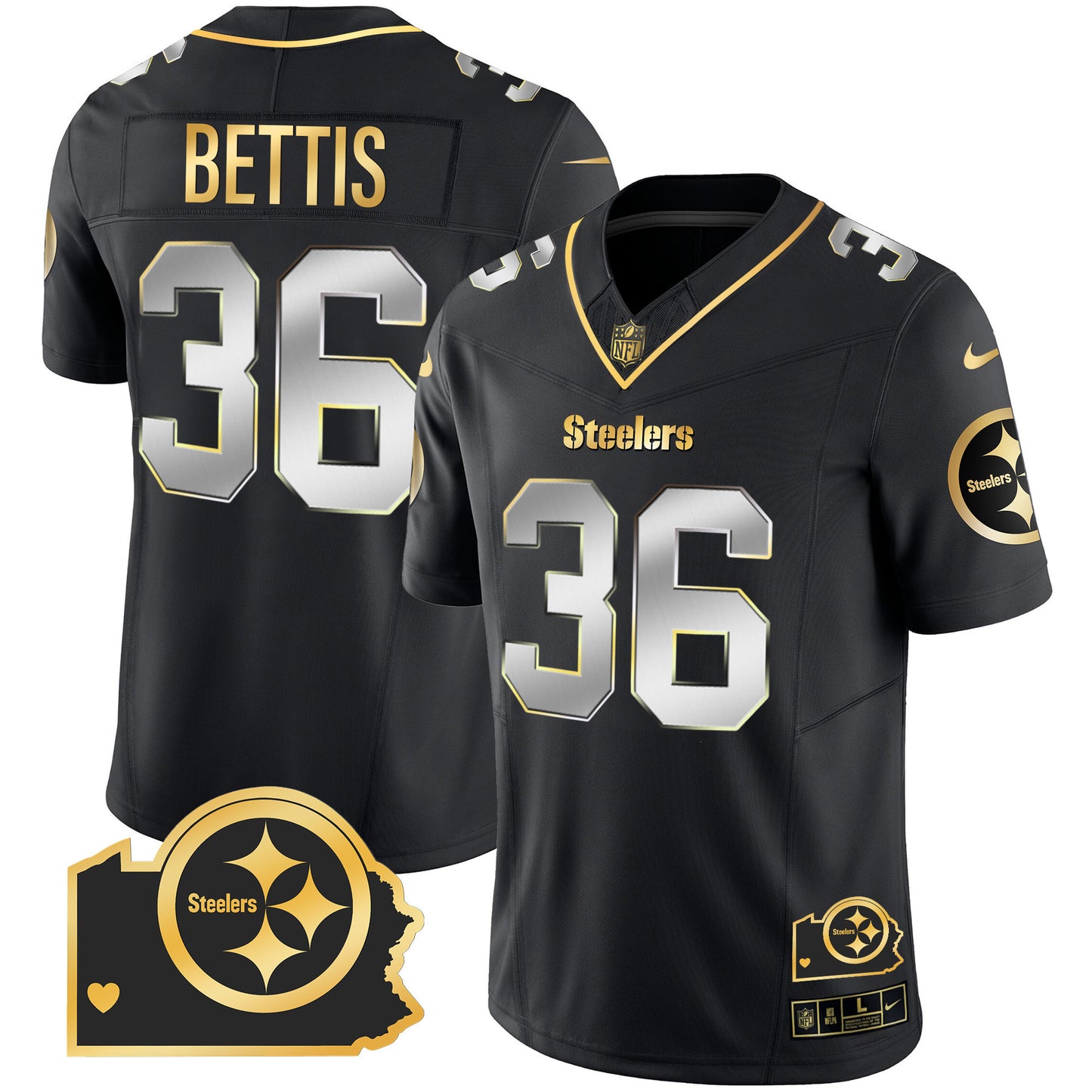 Men's Steelers Home Patch Gold Vapor Jersey - All Stitched