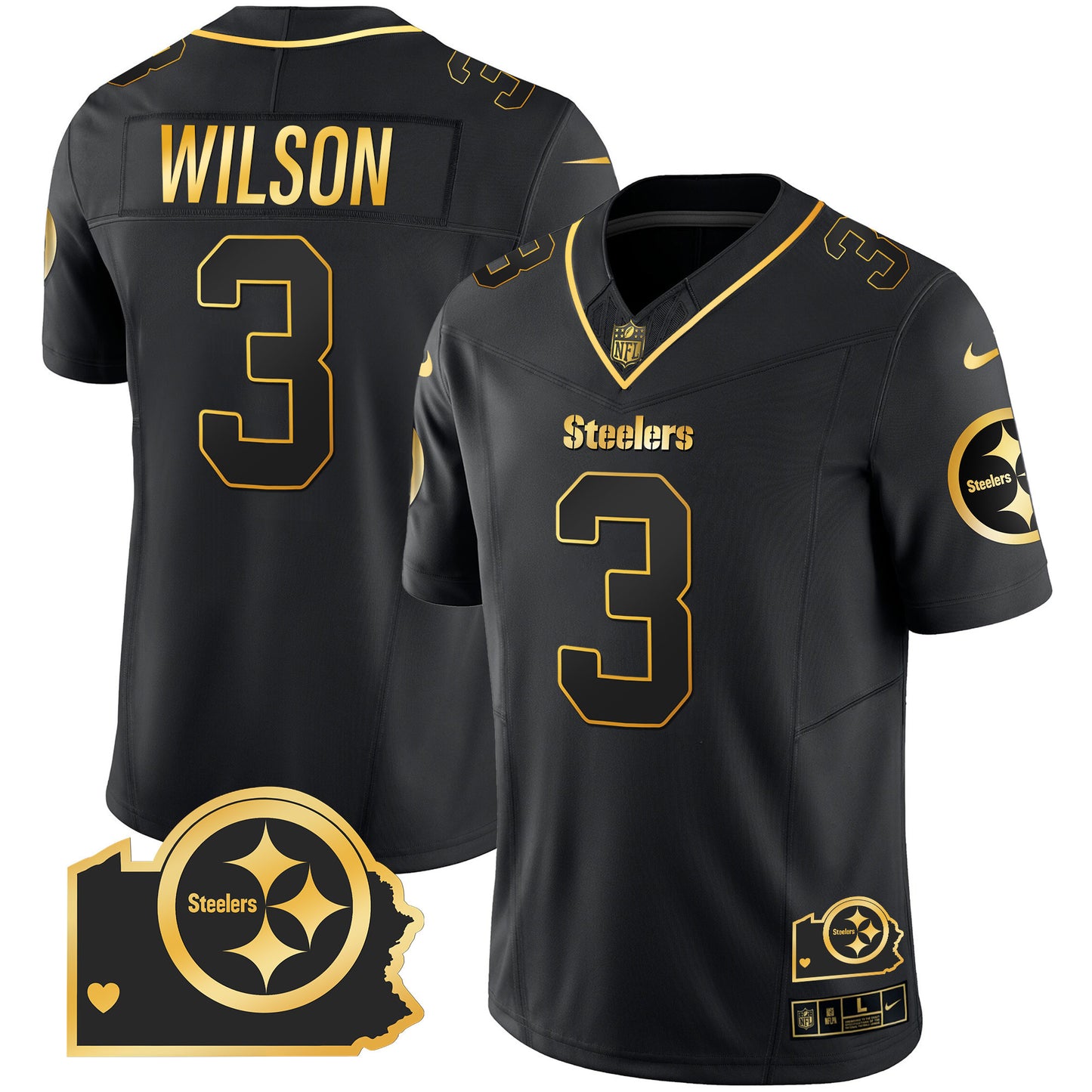 Men's Steelers Home Patch Gold Vapor Jersey - All Stitched