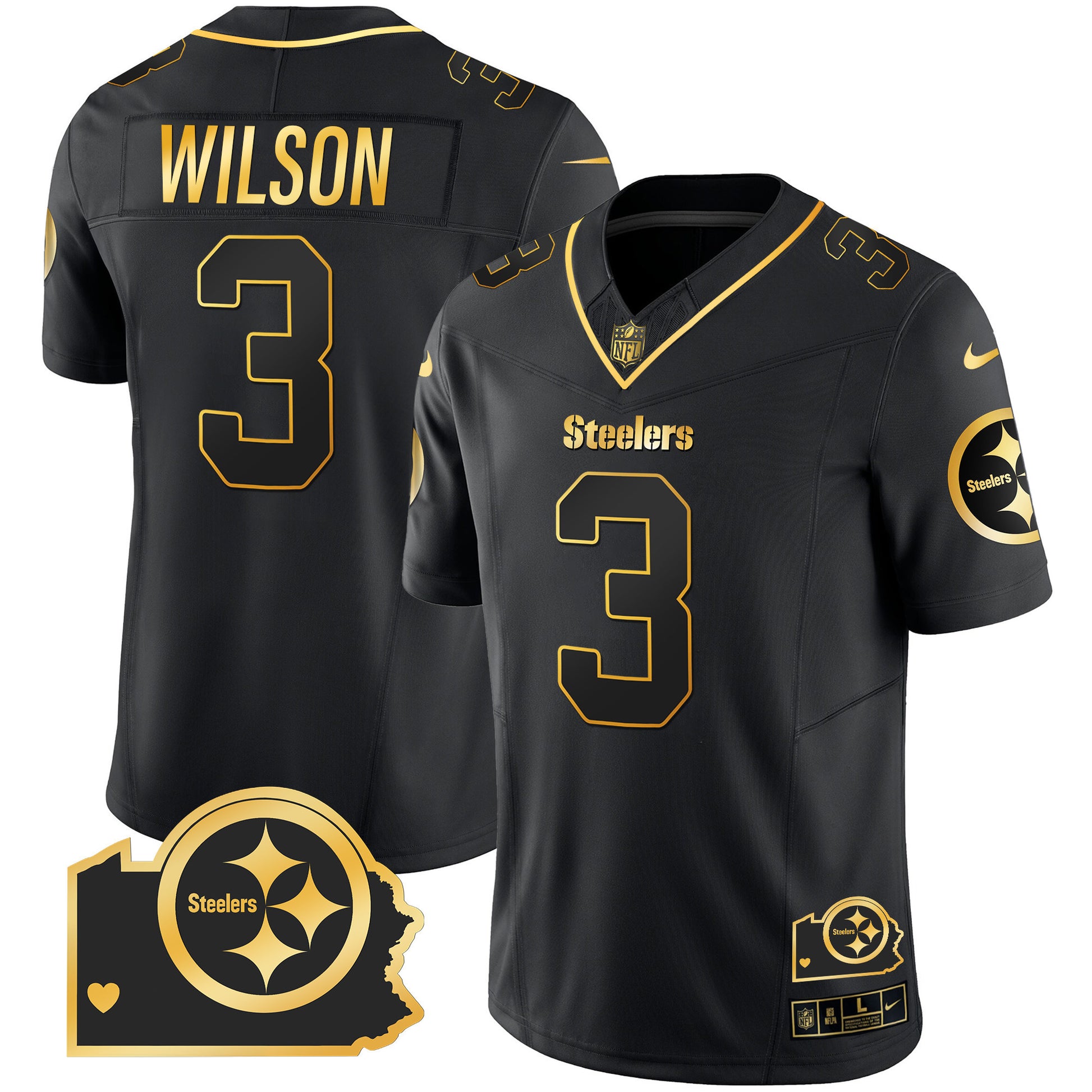 Men's Steelers Home Patch Gold Vapor Jersey - All Stitched