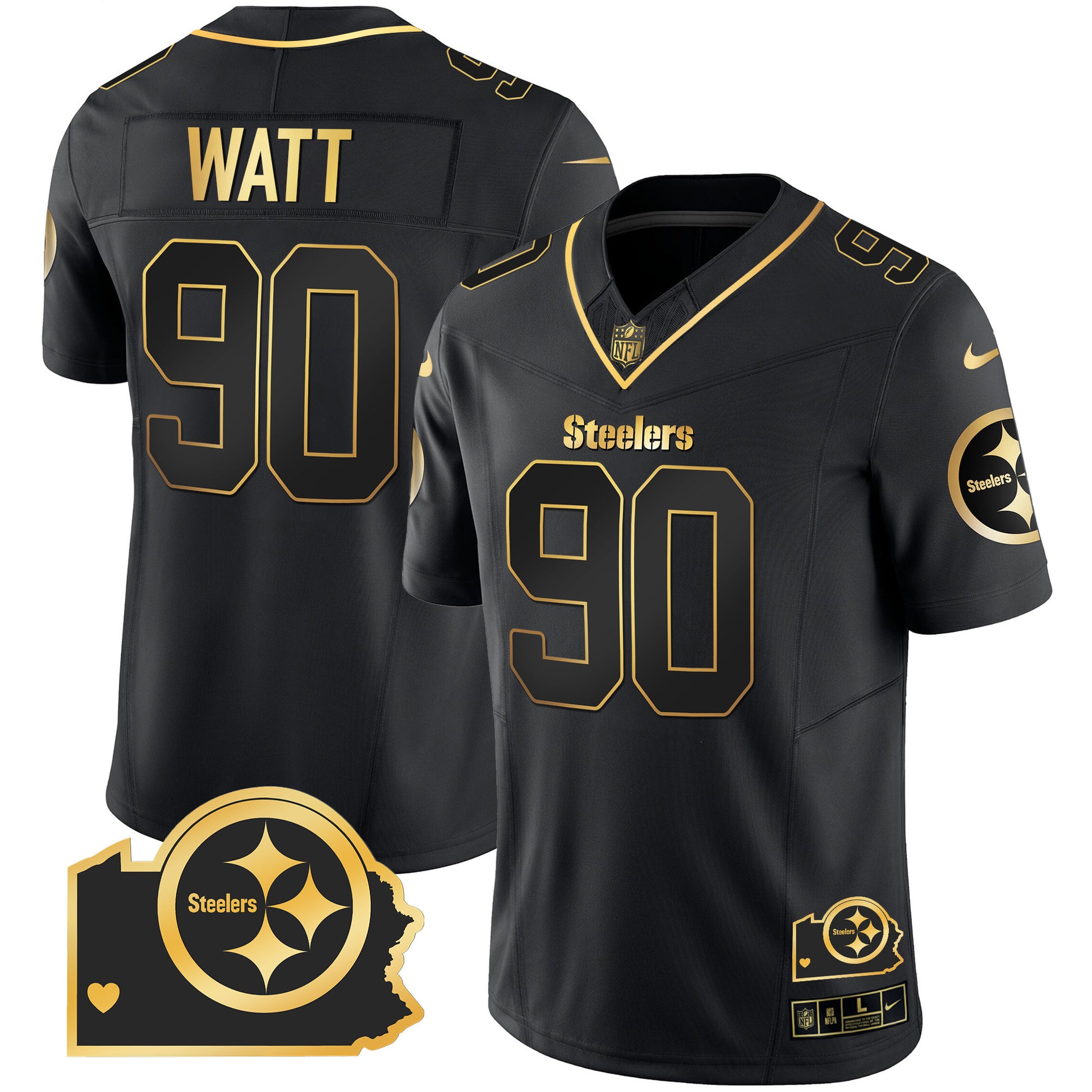 Men's Steelers Home Patch Gold Vapor Jersey - All Stitched