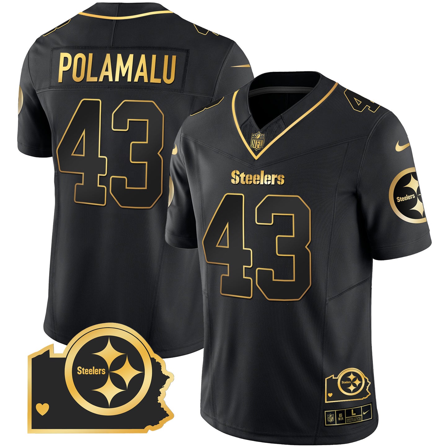 Men's Steelers Home Patch Gold Vapor Jersey - All Stitched