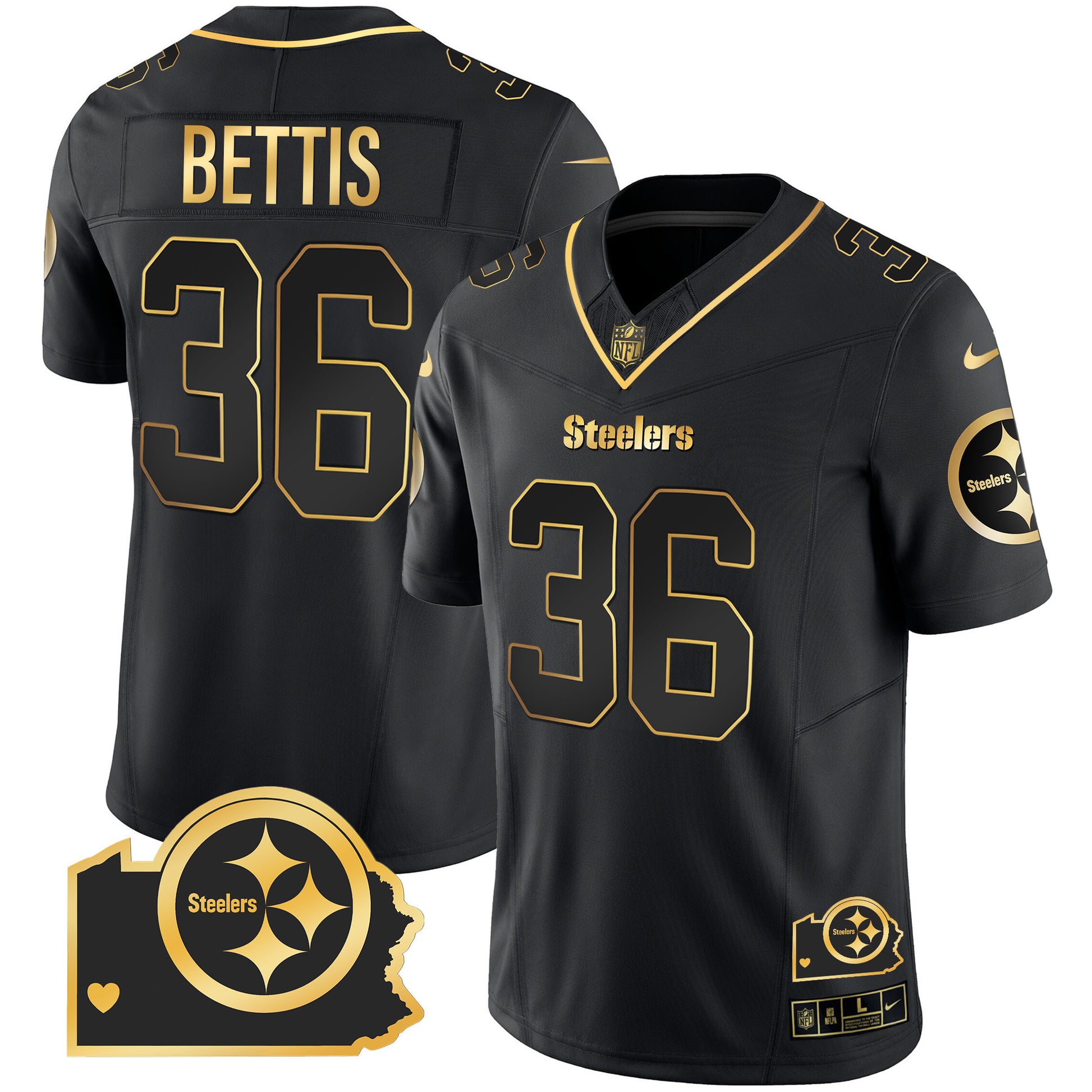 Men's Steelers Home Patch Gold Vapor Jersey - All Stitched