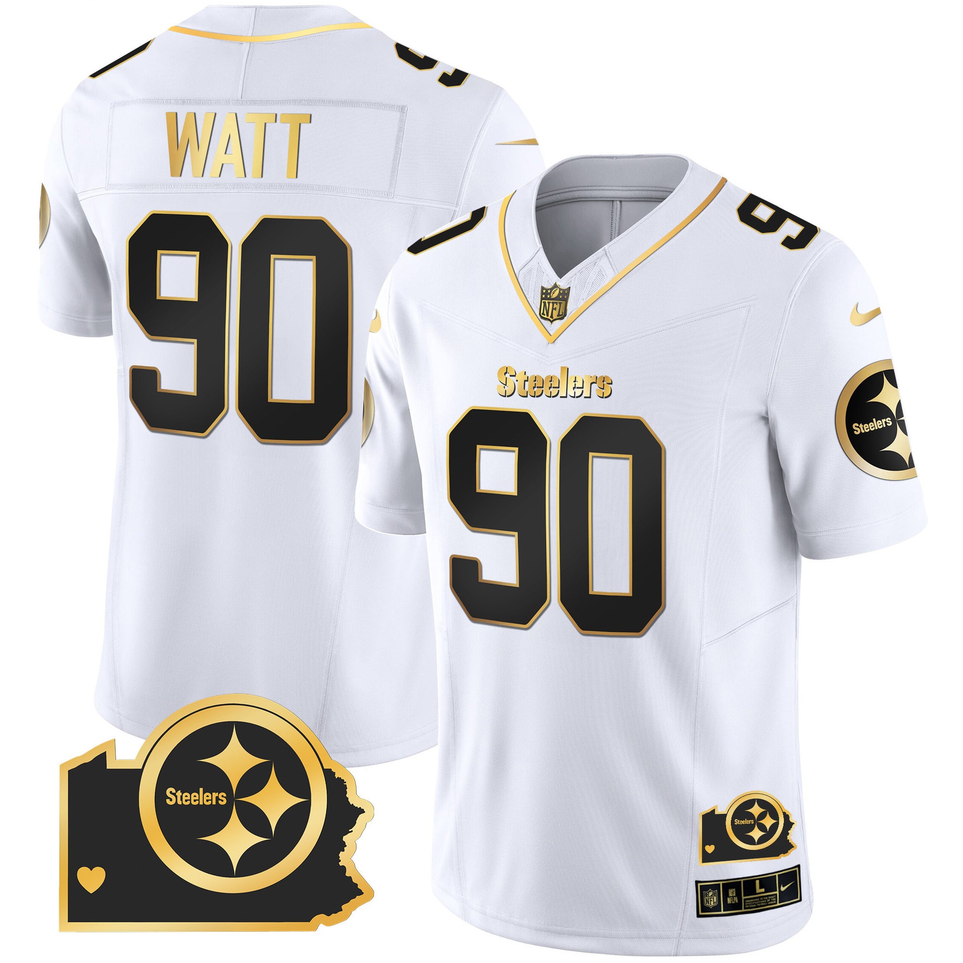 Men's Steelers Home Patch Gold Vapor Jersey - All Stitched