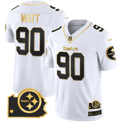 Men's Steelers Home Patch Gold Vapor Jersey - All Stitched