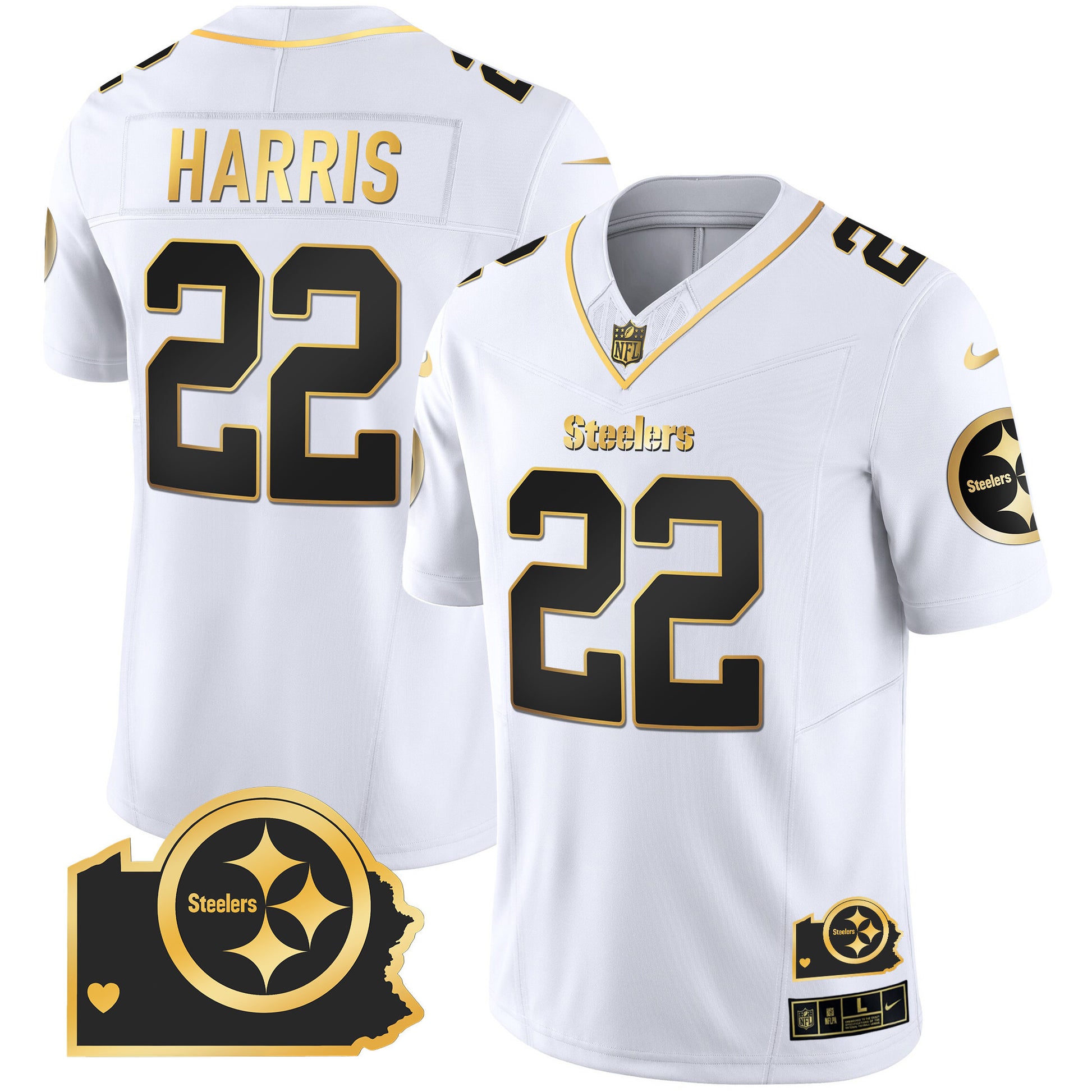 Men's Steelers Home Patch Gold Vapor Jersey - All Stitched
