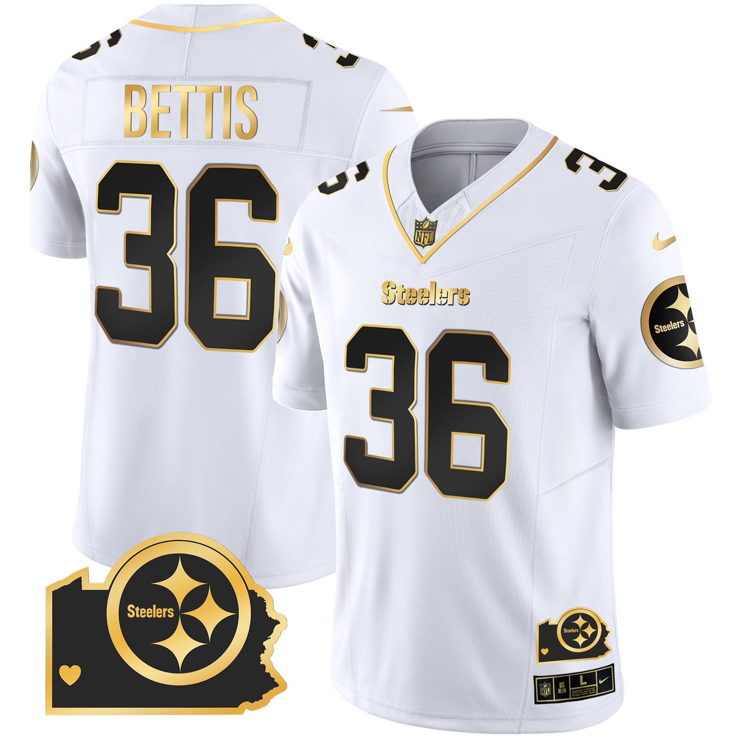 Men's Steelers Home Patch Gold Vapor Jersey - All Stitched