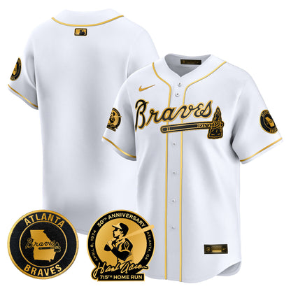 Men's Atlanta Braves Hank Aaron 715th Home Run Patch Vapor Premier Limited Jersey - All Stitched
