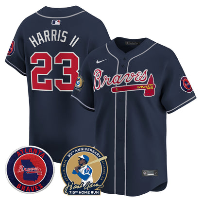 Men's Atlanta Braves Hank Aaron 715th Home Run Patch Vapor Premier Limited Jersey - All Stitched