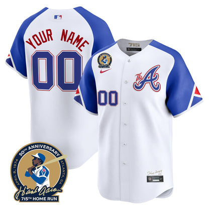 Atlanta Braves Hank Aaron 715th Home Run Patch Vapor Premier Limited Custom Jersey - All Stitched
