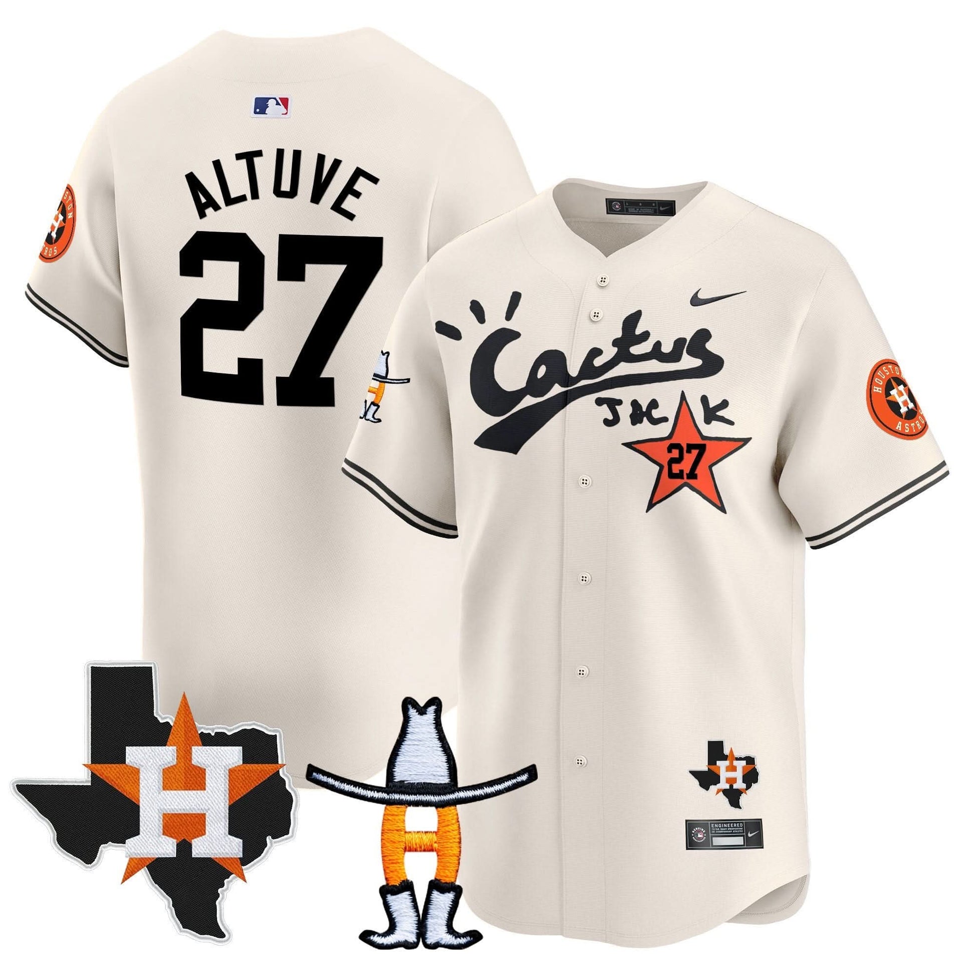 Men's Houston Astros Cactus Jack Houston Rodeo Patch Vapor Premier Limited Jersey - All Stitched