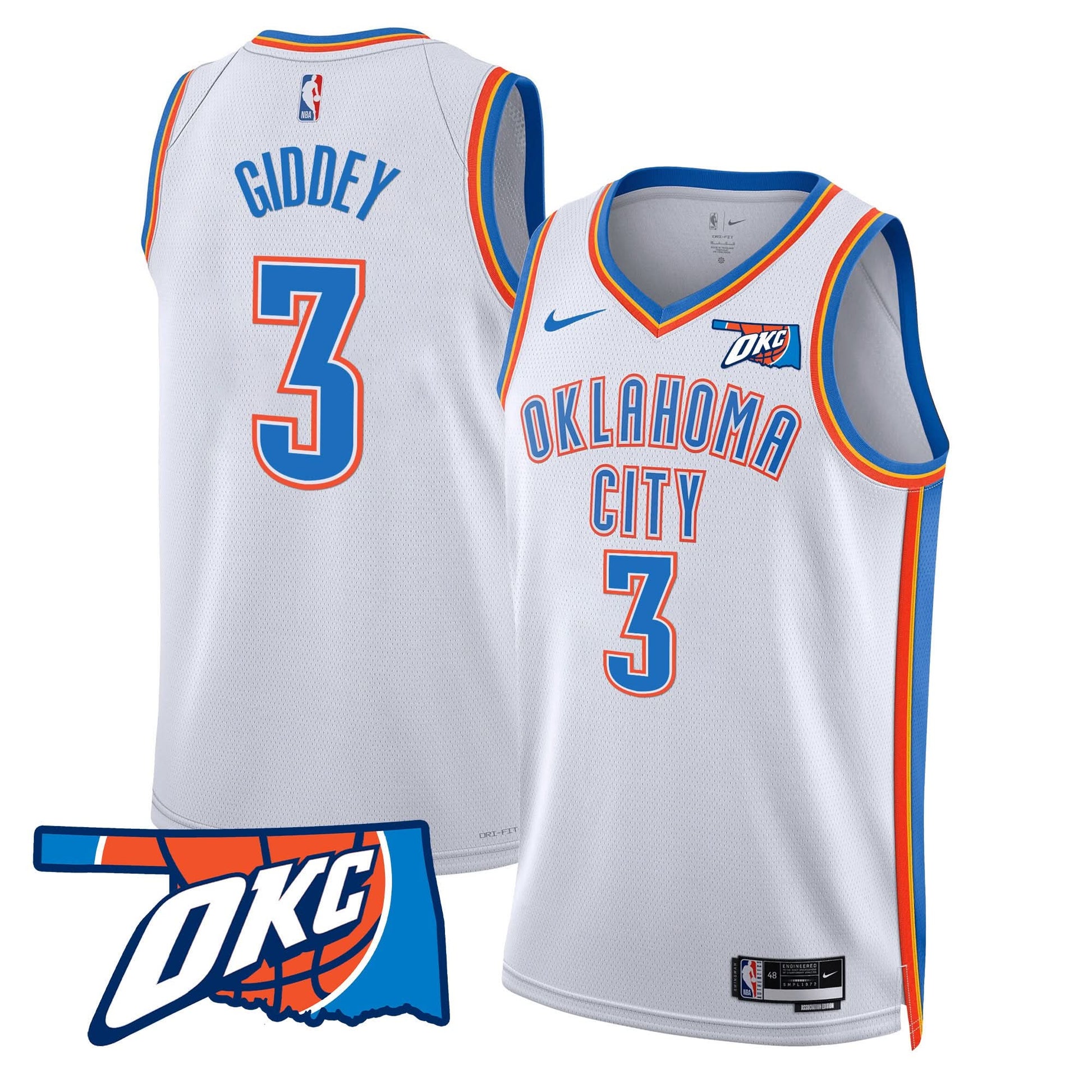 Men's Oklahoma City Thunder Swingman Jersey - Oklahoma Patch - All Stitched