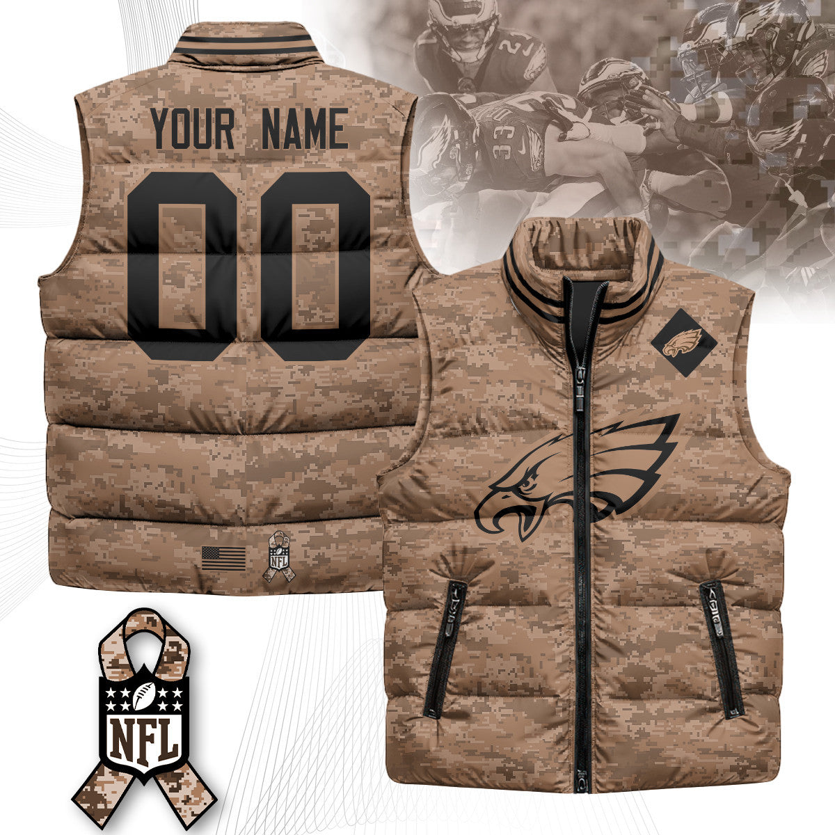 Custom Philadelphia Eagles Salute To Service Puffer Vest