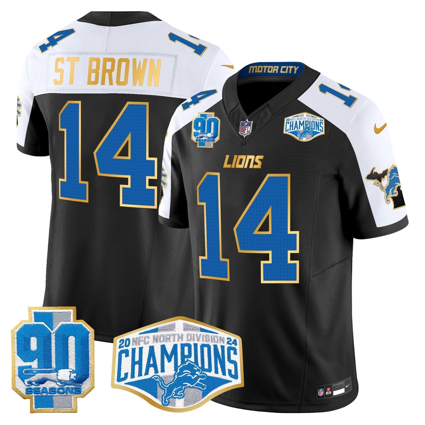 DET 2024 NFC North Division Champions Patch Gold Trim Vapor Limited Jersey - All Stitched
