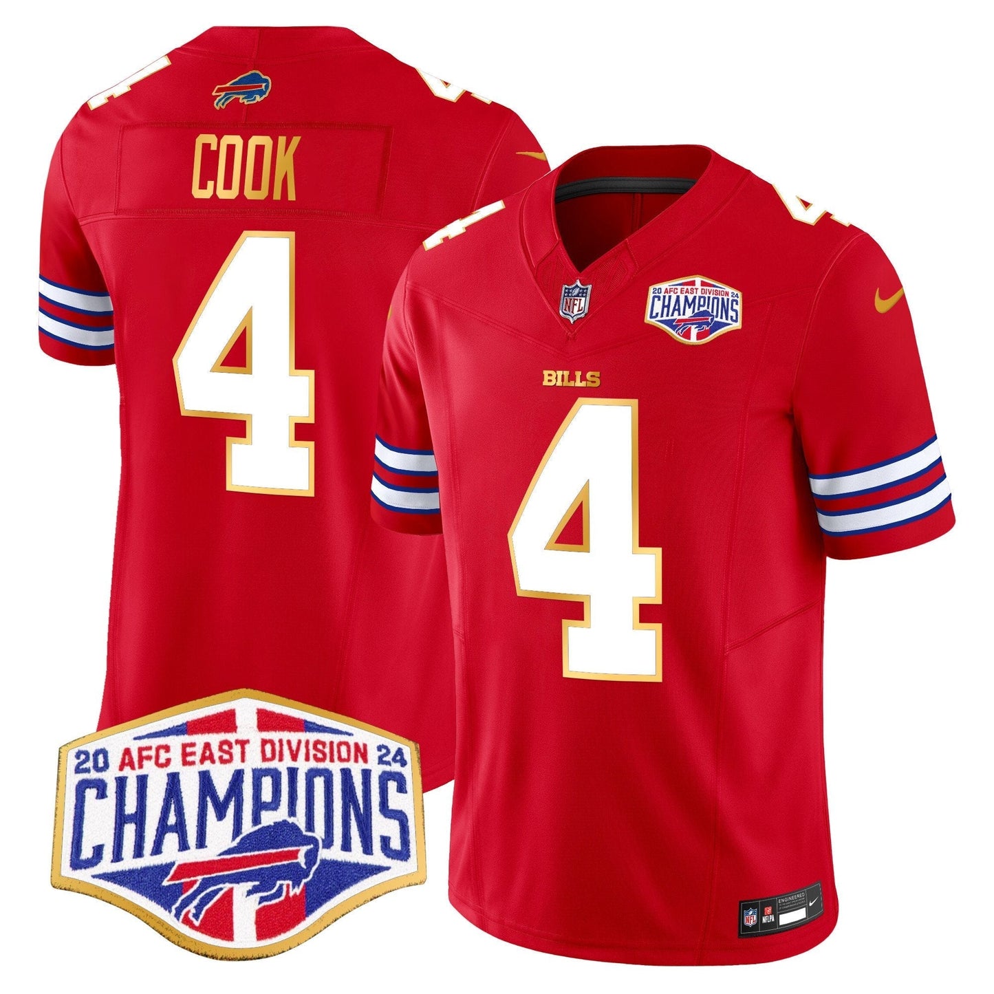 Bills 2024 AFC East Division Champions Gold Trim Vapor Limited Jersey - All Stitched