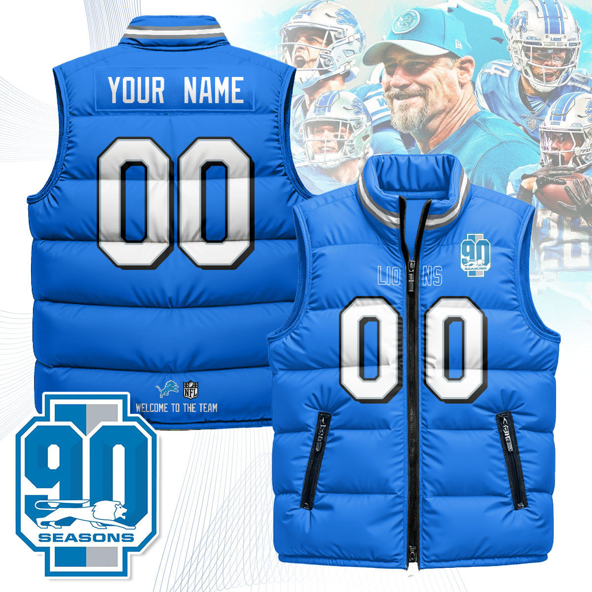 Custom Detroit Lions Unisex Puffer Vest
