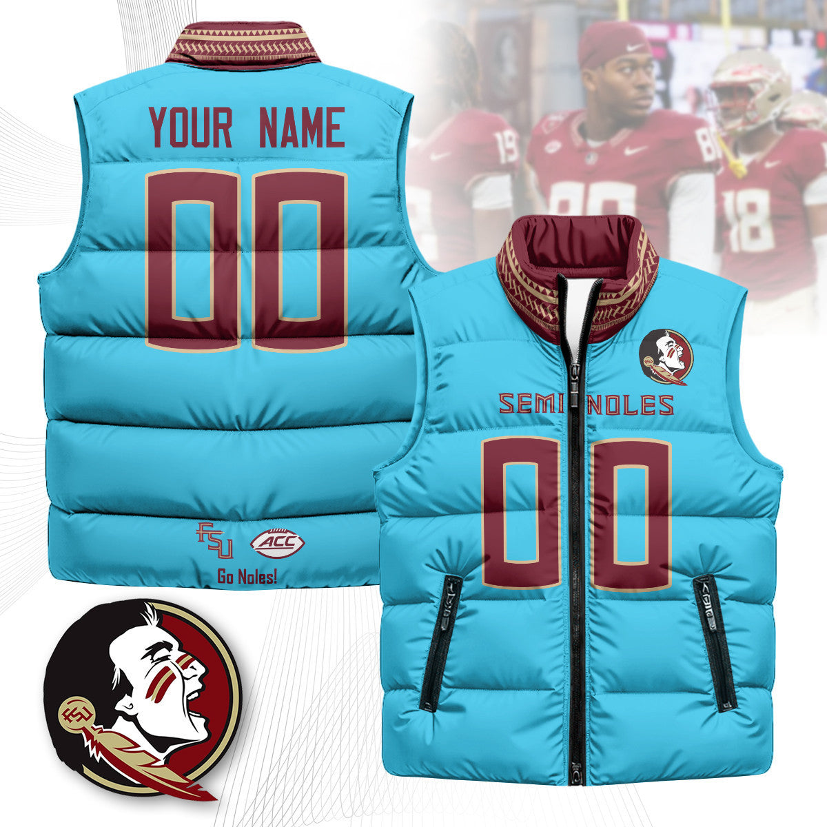 Custom Florida State Seminoles Unisex Puffer Vest