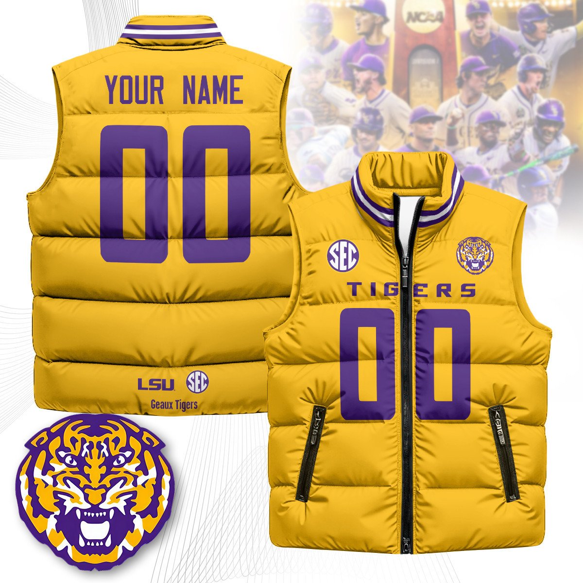 Custom LSU Tigers Unisex Puffer Vest
