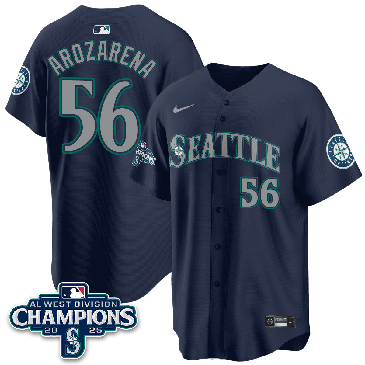 Men's Seattle Mariners 2025 AL West Division Champions Jersey - All Stitched