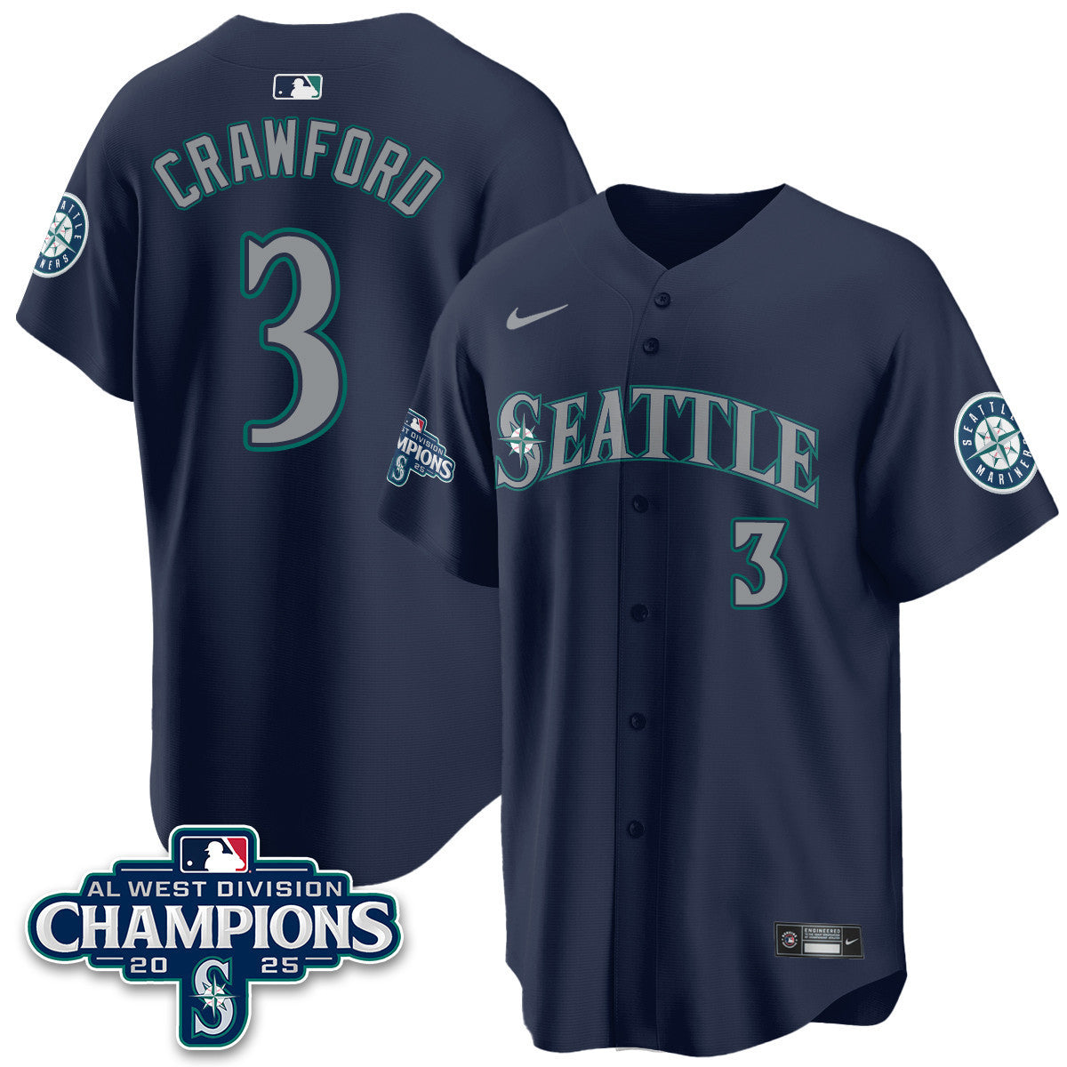 Men's Seattle Mariners 2025 AL West Division Champions Jersey - All Stitched