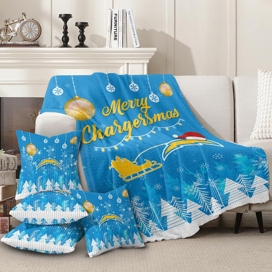 Los Angeles Chargers | Premium Christmas Fleece Blanket & Throw Pillow Combo MM