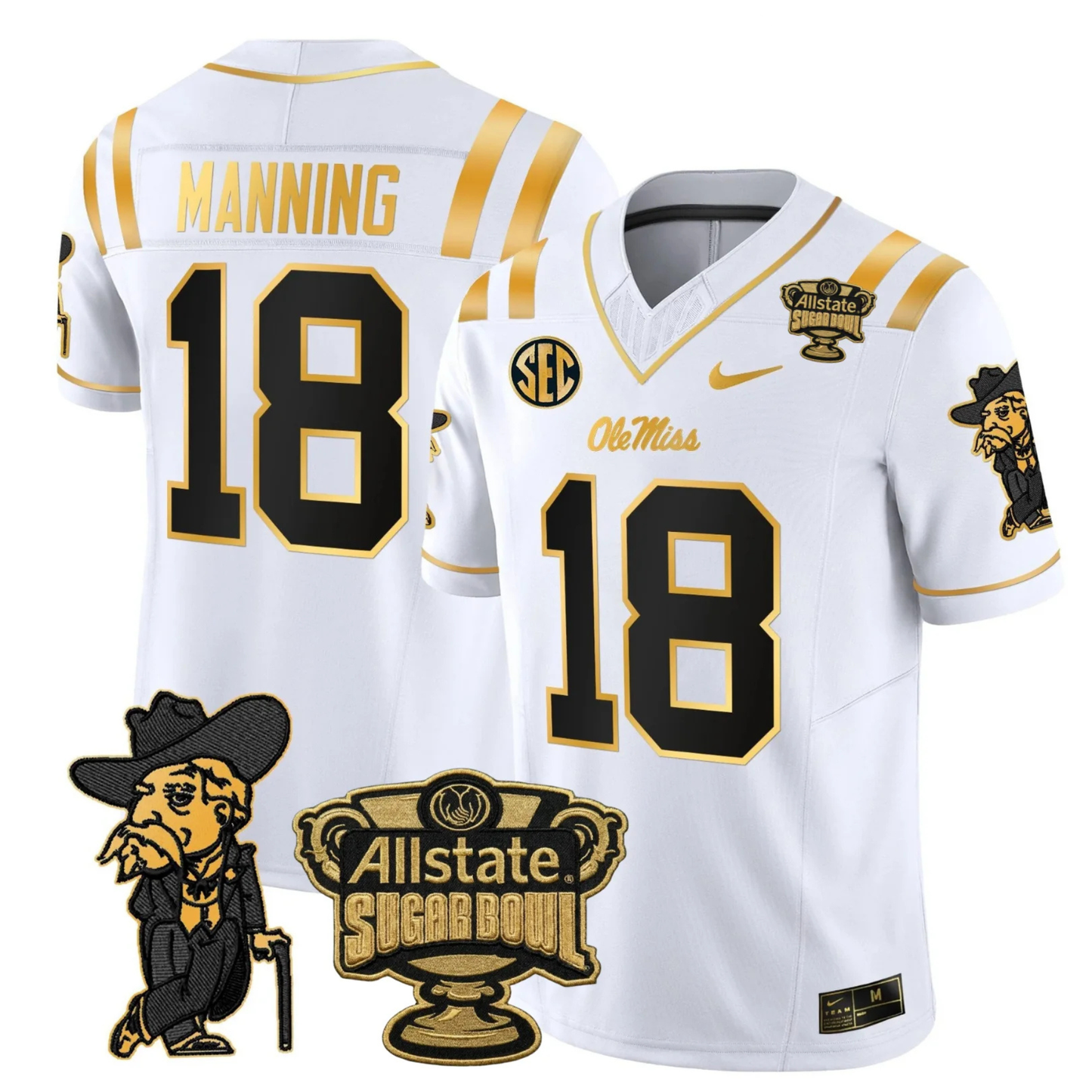 Ole Miss Rebels 2025 Gold Vapor Limited Jersey - Sugar Bowl Patch - All Stitched