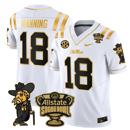 Ole Miss Rebels 2025 Gold Vapor Limited Jersey - Sugar Bowl Patch - All Stitched