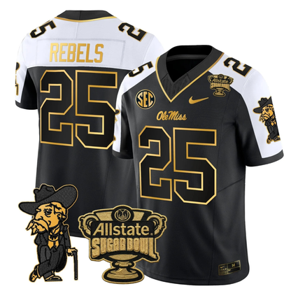 Ole Miss Rebels 2025 Gold Vapor Limited Jersey - Sugar Bowl Patch - All Stitched