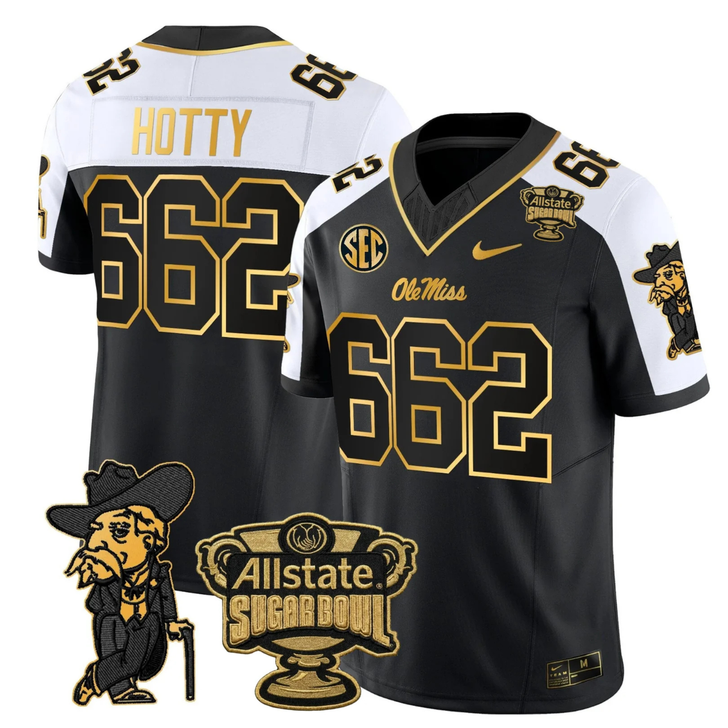 Ole Miss Rebels 2025 Gold Vapor Limited Jersey - Sugar Bowl Patch - All Stitched