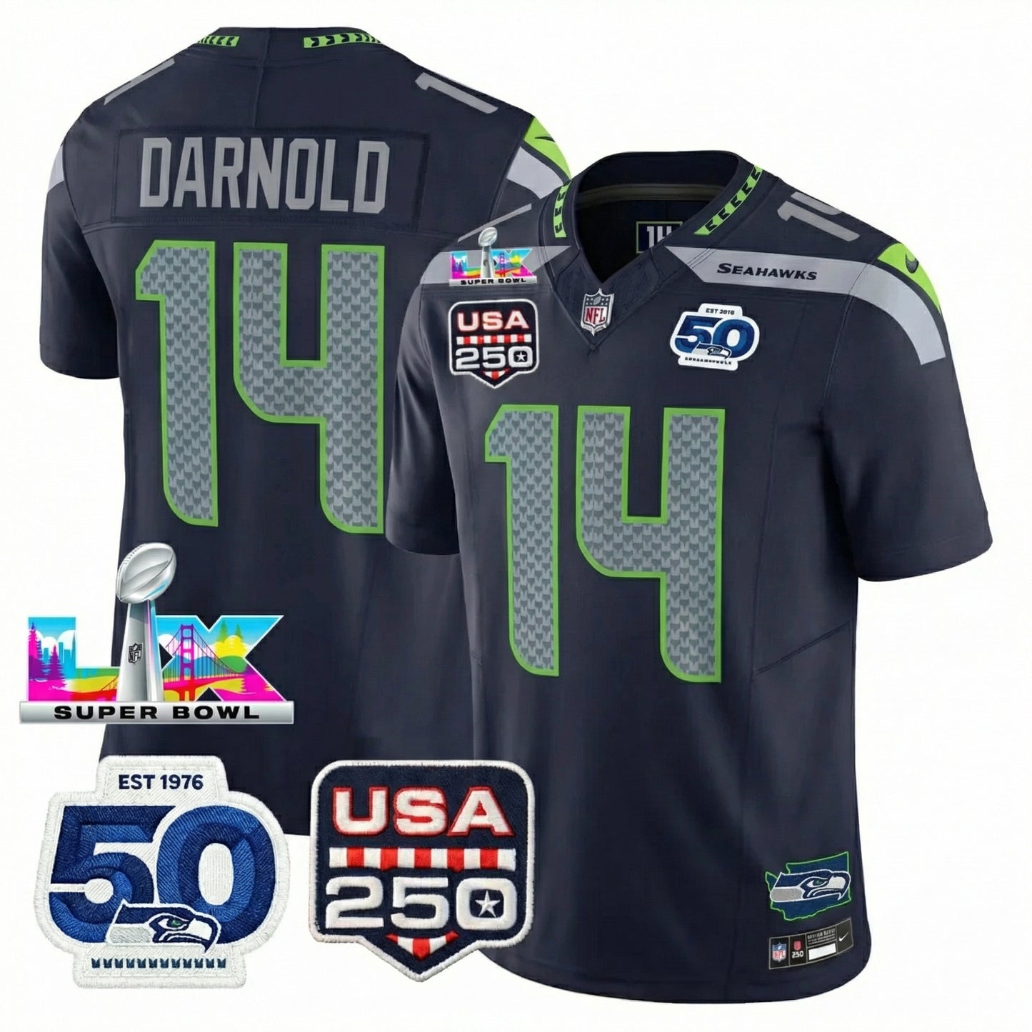 SEA S.Bowl LX Champions Patch Vapor Limited Jersey - All Stitched