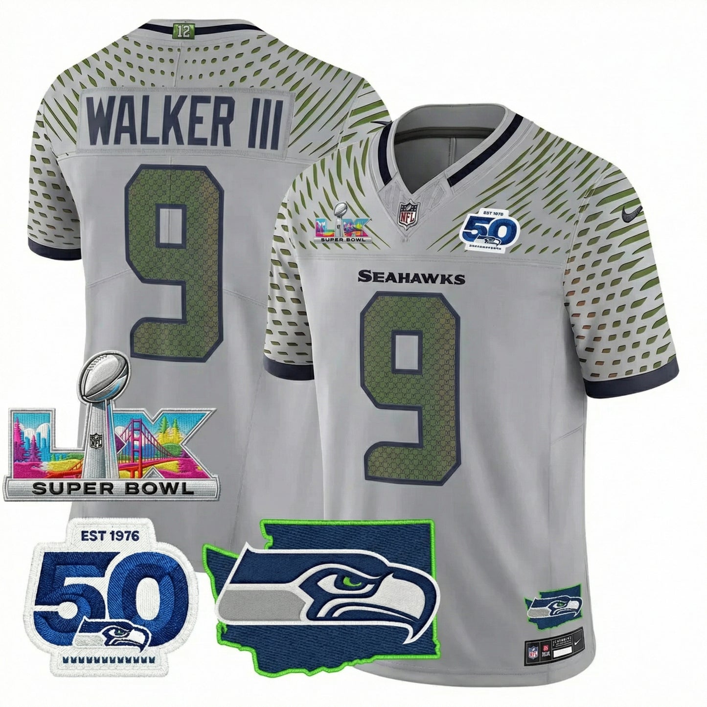 SEA SB LX Game Patch Jersey - All Stitched