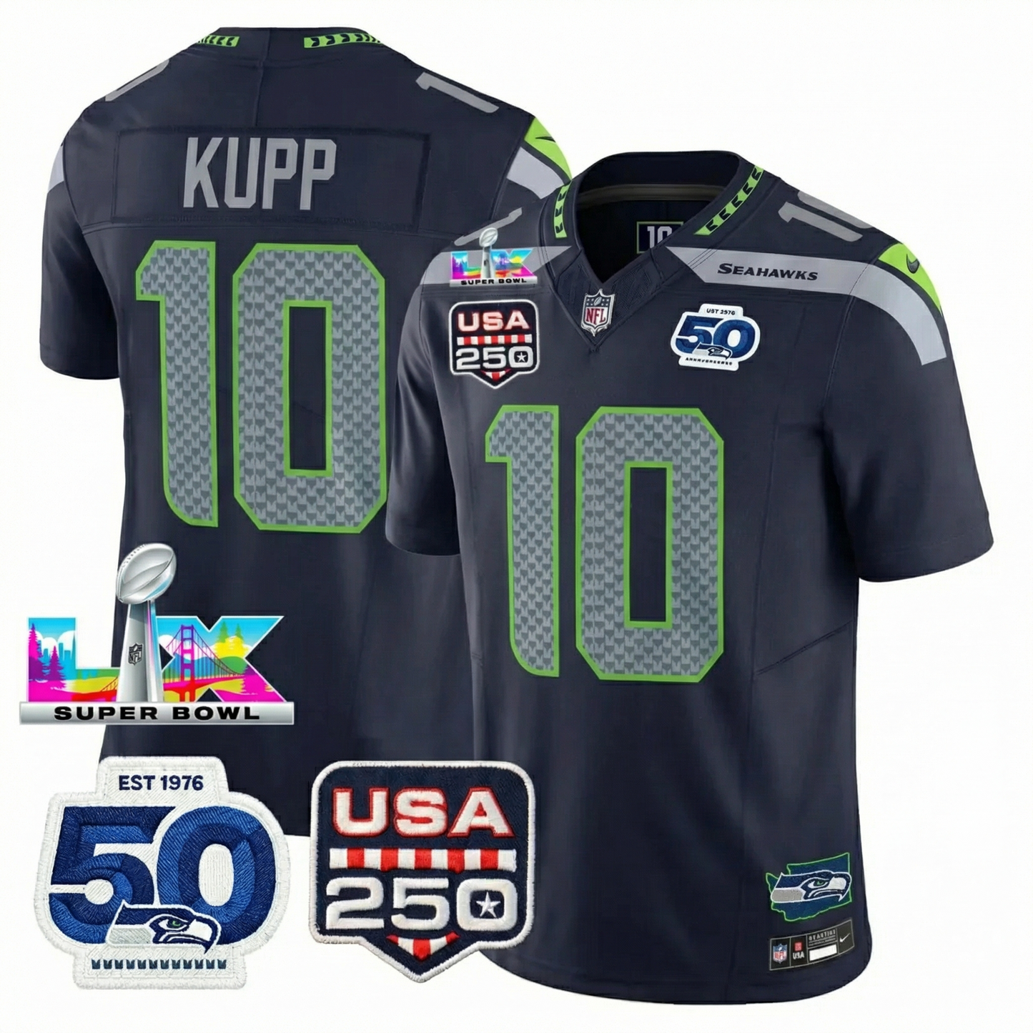 SEA S.Bowl LX Champions Patch Vapor Limited Jersey - All Stitched