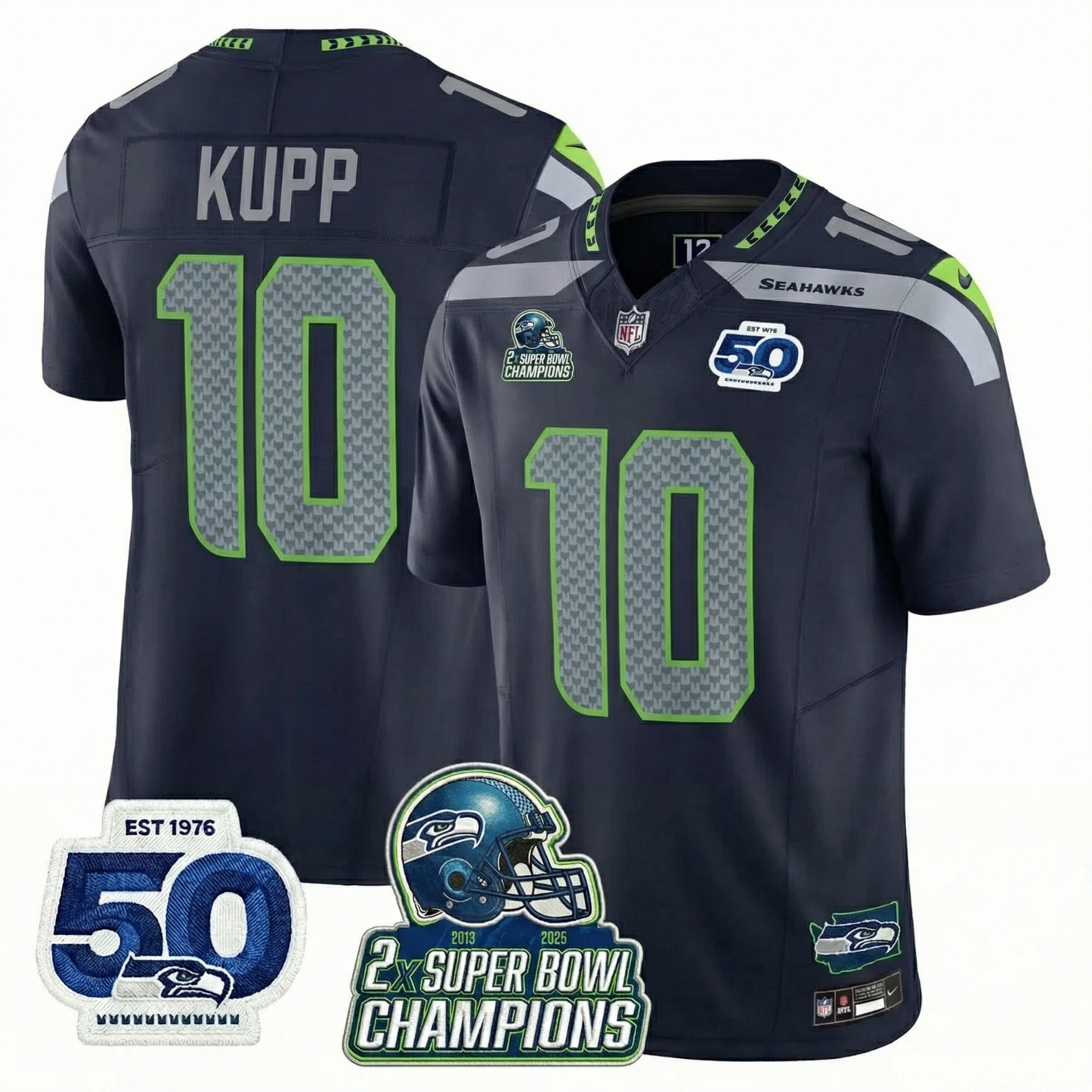 SEA 2x S.Bowl Champions Patch Vapor Limited Jersey - All Stitched